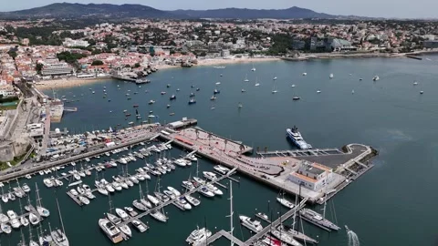 Aerial drone view of Go-karting adventure in beautiful Cascais Portugal Stock Footage 310519189