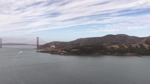 Aerial Drone View of Golden Gate Bridge and Sausalito Coastline, California Bay Stock Footage 340866616