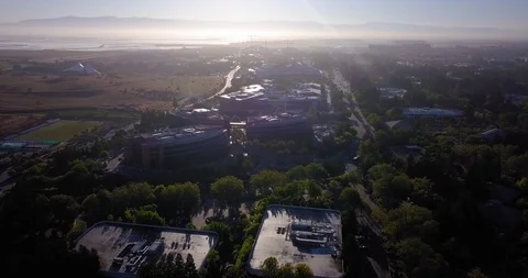 Aerial drone view of Google campus called googleplex headquarters in Stock Footage 124412666