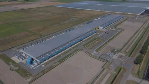 Aerial drone view of Google data center in Middenmeer Netherlands Stock Footage 343839689
