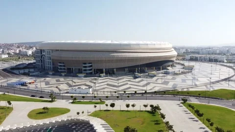 Aerial Drone View of Grand Stade de Tanger (Ibn Battuta Stadium) Stock Footage 335872917