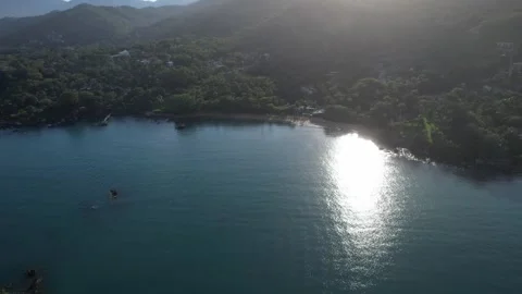 Aerial Drone View of Green Forest and Turquoise Sea in Ilhabela, Brazil Stock Footage 321775904