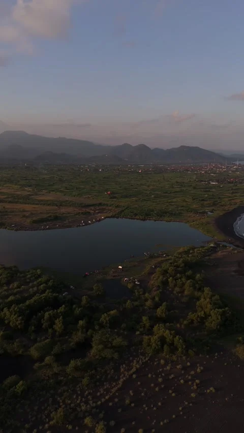 Aerial Drone View of Green Forest Canopy and Mountain Sky, East Bali Video stock 337229481