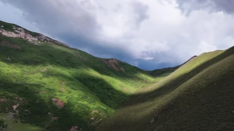 Aerial Drone View of Green Mountain Valley in Western Sichuan China Stock Footage 338429171
