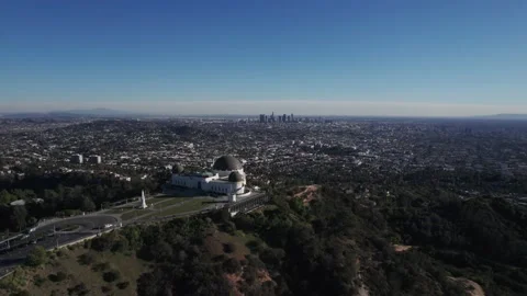 Aerial drone view of Griffith Observatory, Beautiful sky during Sunset Stock Footage 168543868