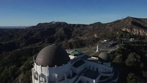Aerial drone view of Griffith Observatory, Beautiful sky during Sunset Stock Footage 168543942