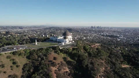 Aerial drone view of Griffith Observatory, Beautiful sky during Sunset Stock Footage 168543993