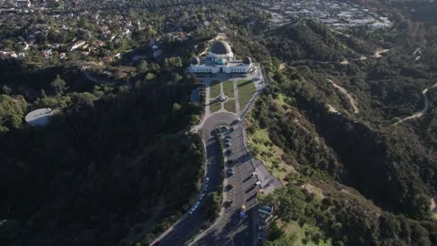 Aerial drone view of Griffith Observatory, Beautiful sky during Sunset Stock Footage 168544056