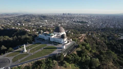 Aerial drone view of Griffith Observatory, Beautiful sky during Sunset Stock Footage 168544084