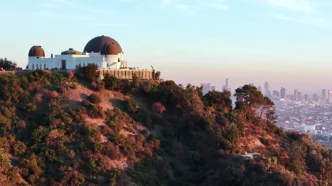 Aerial drone view of Griffith Park, Observatory. sunset downtown Los Angeles  Stock Footage 265258626