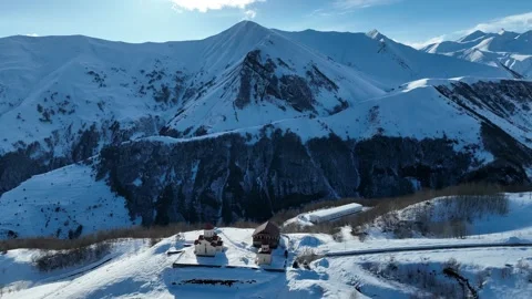 Aerial drone view of Gudauri ski resort in winter. Caucasus mountains in Ge.. Video stock 309923026