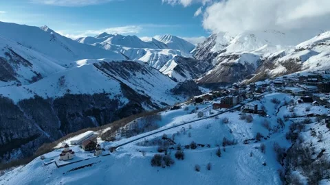 Aerial drone view of Gudauri ski resort in winter. Caucasus mountains in Ge.. Stock Footage 309923038