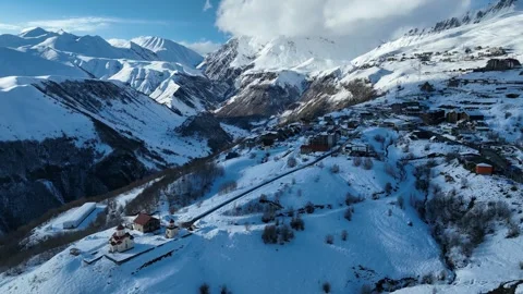 Aerial drone view of Gudauri ski resort in winter. Caucasus mountains in Ge.. Video stock 309923157