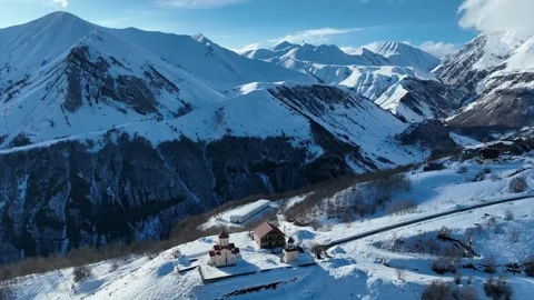 Aerial drone view of Gudauri ski resort in winter. Caucasus mountains in Ge.. Video stock 309923194