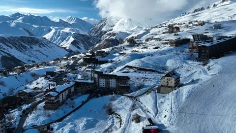 Aerial drone view of Gudauri ski resort in winter. Caucasus mountains in Ge.. Stock Footage 309923237