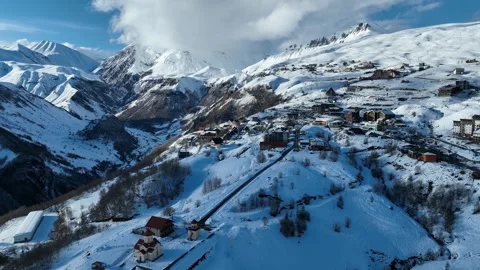 Aerial drone view of Gudauri ski resort in winter. Caucasus mountains in Ge.. Video stock 309923355