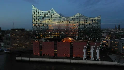 Aerial Drone View of HafenCity at sunset, Hamburg, Hanseatic City. Stock Footage 236489704