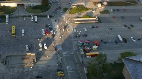 Aerial drone view of a half empty parking lot camera movement from left to right Stock Footage 68402689