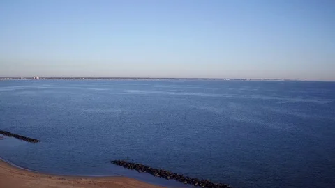 Aerial (drone) view of the Hampton Roads Bridge Tunnel, shot from Willoughby Video stock 120246718
