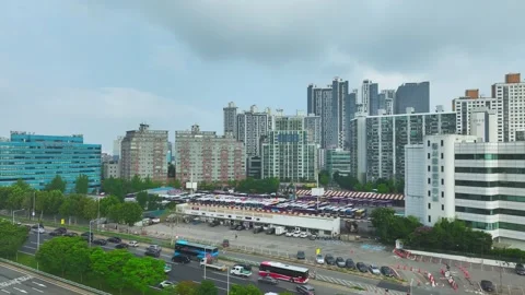 Aerial Drone View of Han River Landscape and Cityscape near Gangbyeon Station Stock Footage 339956496