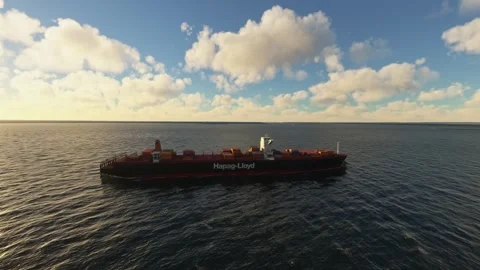 Aerial drone view of a Hapag-Lloyd cargo container ship in the Suez Canal. Egypt Stock Footage 276892451
