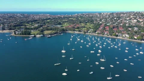 Aerial drone view of harbour side suburb of Rose Bay in East Sydney 스톡 동영상 192155797