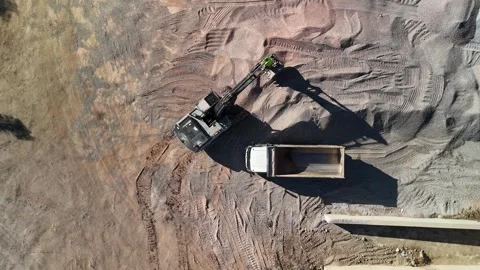 Aerial Drone View of Heavy Construction Machinery at Work Stock Footage 340092284