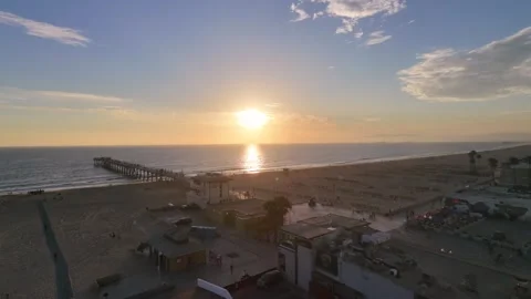 Aerial Drone View of Hermosa Beach Pier, Oceanfront Plaza, Southern California 스톡 동영상 340656767