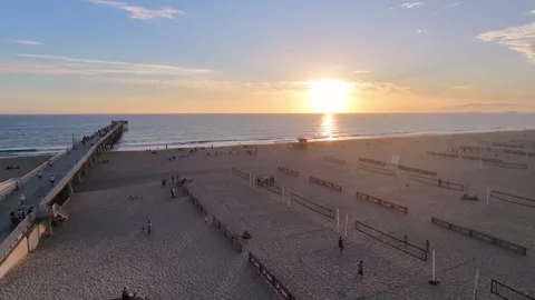 Aerial Drone View of Hermosa Beach Pier, Oceanfront Plaza, Southern California Video stock 340656776