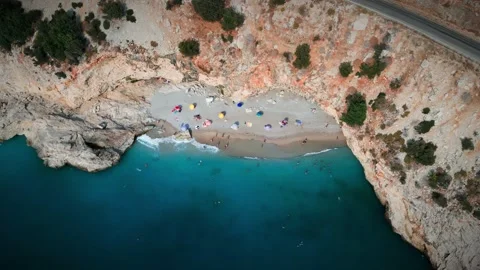 Aerial Drone View of Hidden Turquoise Beach Cove, Fethiye Turkey Video stock 342393440
