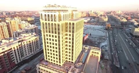 Aerial drone view of high-rise office building and residential area in Saint Pet Stock Footage 71204890