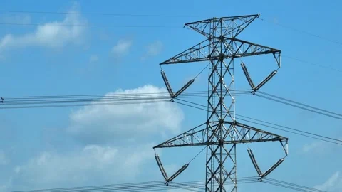 Aerial drone view of a high-voltage transmission tower. Stock Footage 339403732
