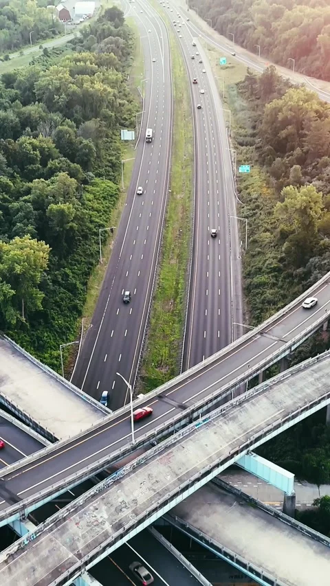 Aerial drone view of a highway interchange with curved overpasses... Vídeo Stock 344332625