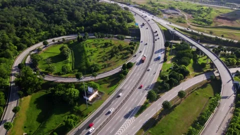 Aerial drone view of highway multi-level junction Stock Footage 143068953