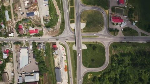 Aerial drone view of highway multi-level junction road with moving cars near to Video stock 155755209