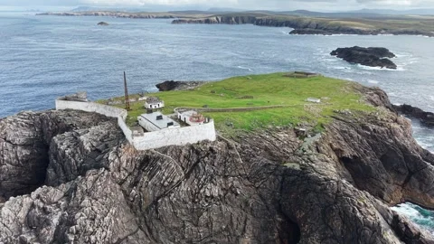 Aerial drone view of the historic Eagle Island Lighthouse station. Stock Footage 345814347
