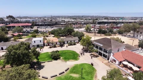 Aerial Drone View of Historic Old Town San Diego Archway and Park California Vidéo 340657664