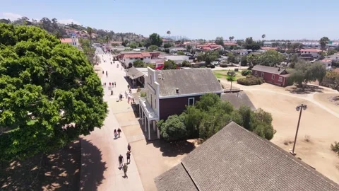 Aerial Drone View of Historic Old Town San Diego Archway and Park California Stock-Footage 340657666