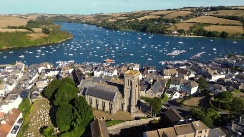 Aerial Drone View of Holy Trinity Church and Salcombe Harbour in Summer Video stock 345442808