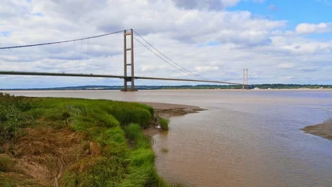 Aerial drone view of Humber Bridge, 12th largest suspension span, gracefull.. Stock Footage 249252237