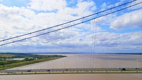 Aerial drone view of Humber Bridge, 12th largest suspension span, gracefull.. Stock Footage 249252823