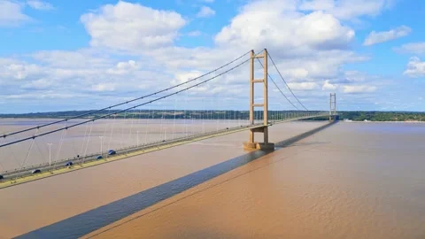 Aerial drone view of Humber Bridge, 12th largest suspension span, gracefull.. Stockbeeldmateriaal 249253167