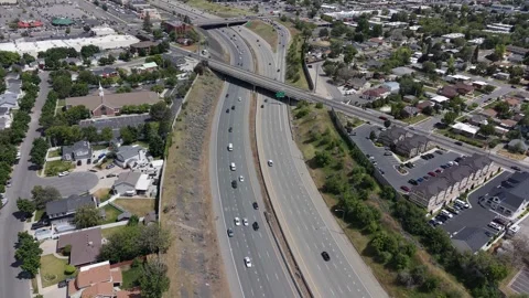 Aerial drone view of I-15 and I-215 interstates, Salt Lake City, Utah Stock Footage 340101164