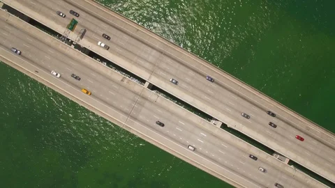 Aerial drone view of I-195 highway bay bridge with cars and traffic Video stock 100857028