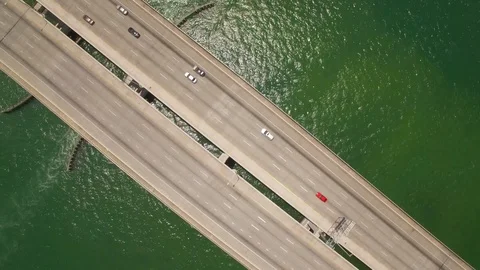 Aerial drone view of I-195 highway bay bridge with cars and traffic Video stock 100857045