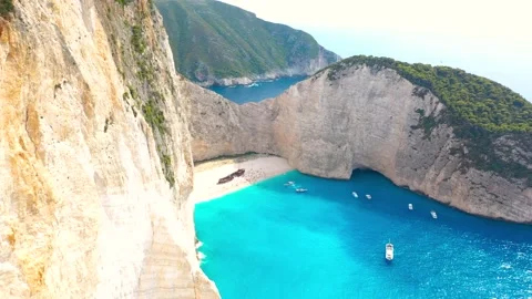 Aerial drone view of iconic beach of Navagio or Shipwreck one of the most 스톡 동영상 142182313
