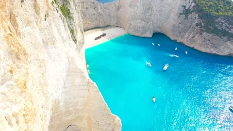 Aerial drone view of iconic beach of Navagio or Shipwreck one of the most 스톡 동영상 142183198