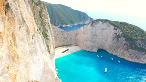 Aerial drone view of iconic beach of Navagio or Shipwreck one of the most Vídeos de archivo 142183799