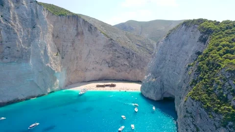 Aerial drone view of iconic beach of Navagio or Shipwreck one of the most Stock-Footage 142246183