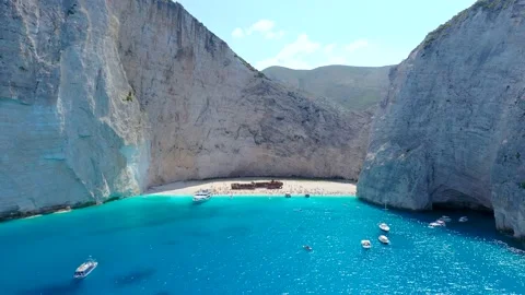 Aerial drone view of iconic beach of Navagio or Shipwreck one of the most Video stock 142246343